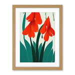 Wee Blue Coo Modern Abstract Crimson Red Bloom Wild Flowers Teal Leaves On White Artwork Framed Wall Art Print 18X24 Inch