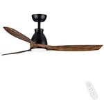 Newday DC Motor Ventilateur Plafond avec Lumière LED Télécommande Silencieux, 132cm Ventilateur Plafond en Bois avec Lampe, Ventilateurs Plafond avec Lumière Dimmbar, 3 ABS Pales pour Chambre Salon