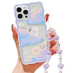 HZLFCZL Compatible avec Coque iPhone 12 Pro Max avec Chaine Aesthetic Mignon Motif animé Nuage Fleur Ours Lapin Cute Clear Femmes Filles Kawaii Soft TPU Transparent Case for iPhone 12 Pro Max-Violet