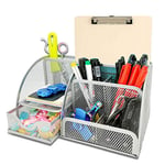 KEPEAK Rangement de Bureau Multifonctionnel, Organisateur de Bureau en Filet Simple avec Tiroir Coulissant, Porte-Stylo Peu Encombrant (Gris)