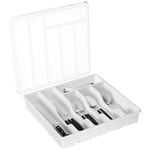 Range-couverts avec Couvercle, Boîte de Rangement Couverts pour Tiroir de Cuisine et Comptoir, Organisateur de Couverts en Plastique, pour Cuillères Fourchettes, Couteaux, 6 Compartiments, Blanc