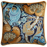 Laurence Llewelyn-Bowen - Coussin Bohème Ocre/Bleu Marine - 43 x 43 cm - Coussin en Velours Doux avec Motif Floral - Garnissage Inclus - Bord passepoilé - Coussin de Luxe - Coussin damassé -