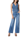 PAIGE Vintage High Rise Wide Leg Raw Hem Jeans, Blue