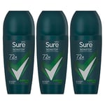 Sure Antiperspirant 72H Nonstop Sweat and Odour Protection Alcohol-Free Roll On with Citrusy, Spicy and Woody Scent Multi Fragrance Deodorant for Men, 50ml Pack of 3 (Quantum Dry)