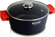 WECOOK! Ecostone Casserole Haute Induction avec Couvercle en Verre 16 cm, Antiadhésif XTRA DUPON Écologique sans PFOA, Aluminium Fondu, 5 mm Épaisseur, Poignées en Silicone, Vitrocéramique, Gaz