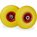 Roue de diable, 2x roue de brouette caoutchouc, 3.00-4, 260 x 85 mm, pour axe de 20 mm, jaune-rouge - Relaxdays