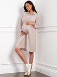 Seraphine Stripe Shirt Maternity Dress, Taupe/White