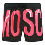 Moschino Mens Large Pink Logo Black Swim Shorts - Size Large