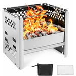 Réchaud de Camping Portable, Camping Poêle à Bois Léger avec Grille et Sac de Rangement, Pliable Compact Durable pour Barbecue Randonnée Camping