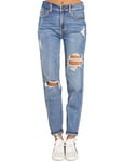 Roskiky Boyfriend Jean stretch pour femme - Taille haute - Jean côtelé - Distressed Mom, Bleu moderne, S