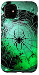 Coque pour iPhone 11 Green Spider Strange and Unusual Spider Web Boys Black Green