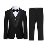 Garçon Costume 3 Pièces Classique Slim Fit Mariage Bal Tuxedo Veste Pantalon Et Gilet,Noir1,16 Ans