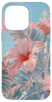 iPhone 14 Pro Max Palm Tree Hibiscus Sunset on the Beach Light Blue Case