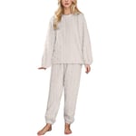 Dam Fleece Pyjamas Set Mjuk Nattkläder Kostym Nattkläder Pjs Vinter Varm Vit L