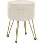 SONGMICS Tabouret Rangement, Siège Rond, Tabouret Coiffeuse, Pouf en Velours, Repose-pieds, 39 x 44,4 cm (Diamètre x H), 4 Pieds en Métal, pour Coins