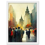 Autumn On Wall Street New York City Painting Artwork Framed Wall Art Print A4