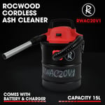 Cordless Ash Vacuum Cleaner 15L 800W RocwooD Fireplace BBQ Stoves Home Workshop