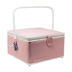 Korbond Panier à couture – Taille XL – Rose à petits pois – 18 cm x 36 cm x 34 cm