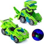 Dinosaurie Transformerande Bil Elektriska Dinosaurie Leksaker Automatisk Transformerande Dinosaurie Bil med Blinkande Ljus och Ljud för 3-7 Åriga Pojkar Flickor Green