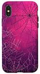 Coque pour iPhone X/XS Rose Pop Art Ethnique Halloween Motif Toile d'araignée Violet