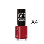 4x RIMMEL 60 Seconds Nail Polish Varnish 8ml Super Shine 320 RAPID RUBY