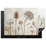 KitchenYeah© Protege Plaque Tapis Pour Induction 77x51 cm Decoration Cuisine Protection Vitrocéramique Pour Cuisiniere Fleurs - Aquarelle - Nature morte - Marron - Vintage