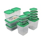 17PCS Food Container Green Fridge Bins Leakproof Food Grade Plastic Various