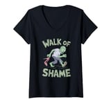 Womens Zombie Walk of Shame - Funny Halloween Design V-Neck T-Shirt