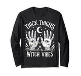 Thick Thighs Witch Vibes Halloween Women Mystical Moon Long Sleeve T-Shirt