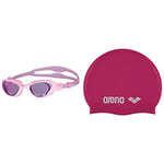 arena Lunettes de Natation pour Enfants The One Junior, avec des Verres Larges,Pont de Nez ajustable, Joints Protecteurs des Orbites & Classic Silicone JR Bonnet de piscine Mixte Enfant, Fuchsia/Blanc