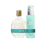 Lot de Diesel Fuel for Life, Eau de Toilette Pour Homme en Spray Vaporisateur, 50 ml + Biotherm Homme, Aquapower Comfort Gel Peaux Sèches, Gel Hydratant Visage pour Homme, 75 ml