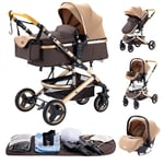 YAZOCO Poussette 3 en1 Compacte Poussette CombinéEs Anstout Terrain Luxe Haut Paysage Quadruple Pliable Canne Bébé Poussettes Confort Convient aux Nouveau Nés