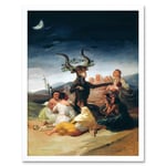 Francisco Goya 1798 Witches Sabbath Painting Goat and Coven in Fantasy Landscape Art Print Framed Poster Wall Decor 12x16 inch