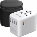 Worldwide Travel Adapter with USB C PD 30W Fast Charging, 3 USB C 2 USB-A Socket