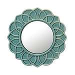 Stonebriar Miroir Mural décoratif Rond en céramique avec Boucle de Suspension attachée, décoration pour Salon, Chambre, Salle de Bain, Couloir et entrée Turquoise 22,9 cm