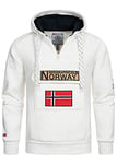 Geographical Norway Sweat à capuche pour homme, avec demi-fermeture éclair et sac banane, sweat à capuche à manches longues, production décontractée, loisirs, blanc, M