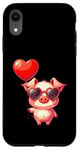 Coque pour iPhone XR Saint Valentin Amour Porcinet Cœur Amoureux Ballon Lunettes de soleil