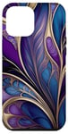 Coque pour iPhone 12 Pro Max Majestic Bloom – Art floral abstrait violet foncé et bleu