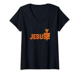 Womens Jesus is my King - Bible True Story - Jesus Happy V-Neck T-Shirt