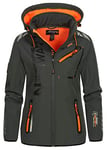 Geographical Norway Reine Lady - Veste Manteau Softshell Femme Capuche Impermeable - Blouson Coupe Vent Resistant - Doudoune Polaire Randonnee Ski Automne Hiver Printemps (Gris Fonce Orange XXL)