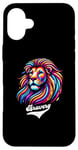 Coque pour iPhone 16 Plus Lion coloré avec inscription « Bravery »