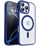 CANSHN Coque Magnétique pour iPhone 16 Pro (6,3 Pouces),Compatible avec MagSafe, [Ne jaunit Pas] Transparente Housse de Protection Antichoc Téléphone,Bleu Foncé