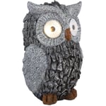 Sculpture de jardin hibou solaire pour décoration de jardin extérieur figurine sculpture batterie grise, plastique, 2x led 3000K, LxlxH