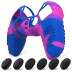 eXtremeRate PlayVital Housse en Silicone pour ps5 Manette,Housse de Protection Antidérapante pour ps5 Coque Poignée en Silicone avec Capuchon Joystick pour ps5-Rose & Violet & Bleu(Édition Cloutée 3D)