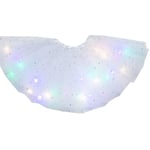 Kvinnors LED-upplysta Glow Dance Tutu 3-lagers kjol Fancy Party Balletklänning Glittrande Vit