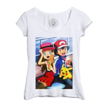 T-Shirt Femme Col Echancré Pokemon Dessert Boisson Pikachu Anime Jeux Video