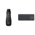 Logitech R400 Wireless Presenter/Presentation Clicker, Intuitive Slideshow Control, Black & K400 Plus Wireless Touch Keyboard for Windows, Android and Chrome - QWERTY, UK Layout, Black