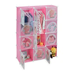 Relaxdays Armoire Chambre d'enfant, modulable, 2 Tringle à vêtements, DIY, étagère, HLP 145x110x37 cm, Rose