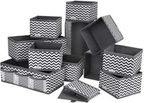 DIMJ Lot de 12 Organiseurs de Tiroir, Rangement Tiroir Pliable et Respirant Non-tissé, Organisateur Tiroir Ideal Pour le Rangement Sous Vetement, Cravates, Chaussettes (Gris Foncé- Classique)