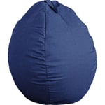 Pouf poire xl d'intérieur en tissu effet lin - 110x120 cm - Bleu indigo